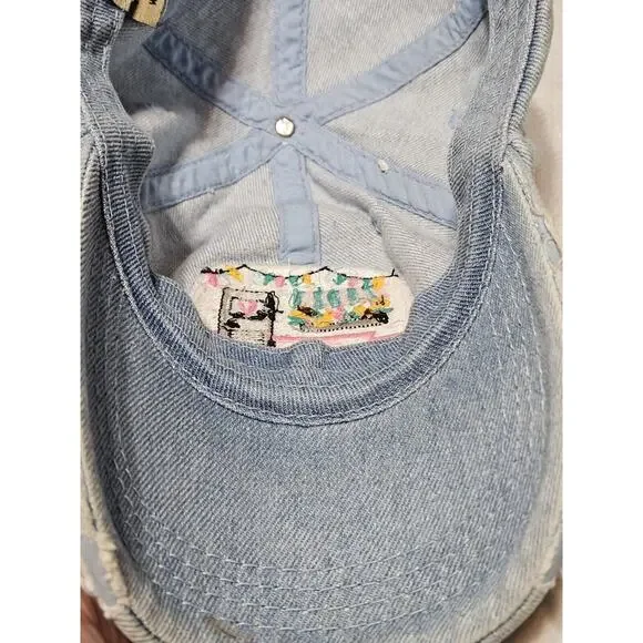 Kbethos Vintage Happy Camper Baseball Cap Hat Denim Distressed Embroidered EUC w - Picture 6 of 8